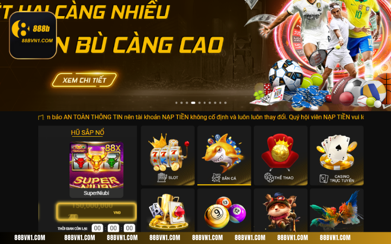 Nhà cái 888B được biết đến như là một nơi cung cấp các chuyên mục game hấp dẫn đỉnh cao